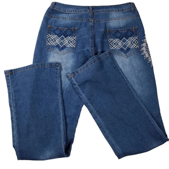 Jeans Native American Style Stitch Faded Jeans - Picture 2 of 8